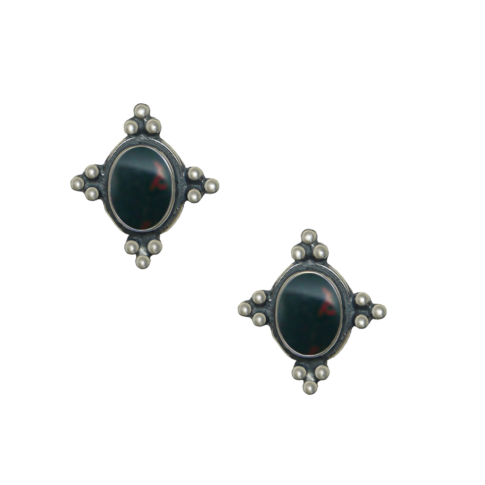 Sterling Silver Small Bloodstone Post Stud Earrings